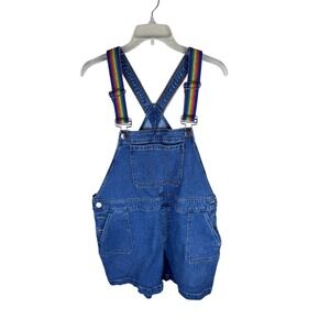 Lane Bryant Boyfriend Denim Shortalls Rainbow Straps Blue Overalls Womens 16